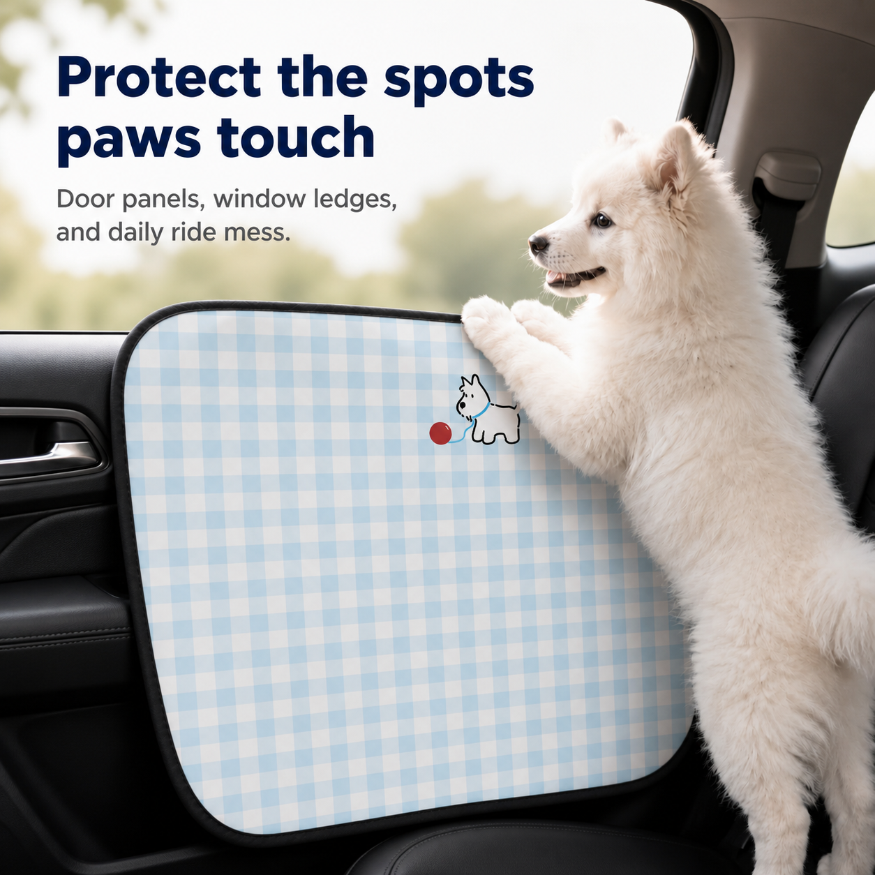 PAWVVY plaid car door protector protects the spots dog paws touch