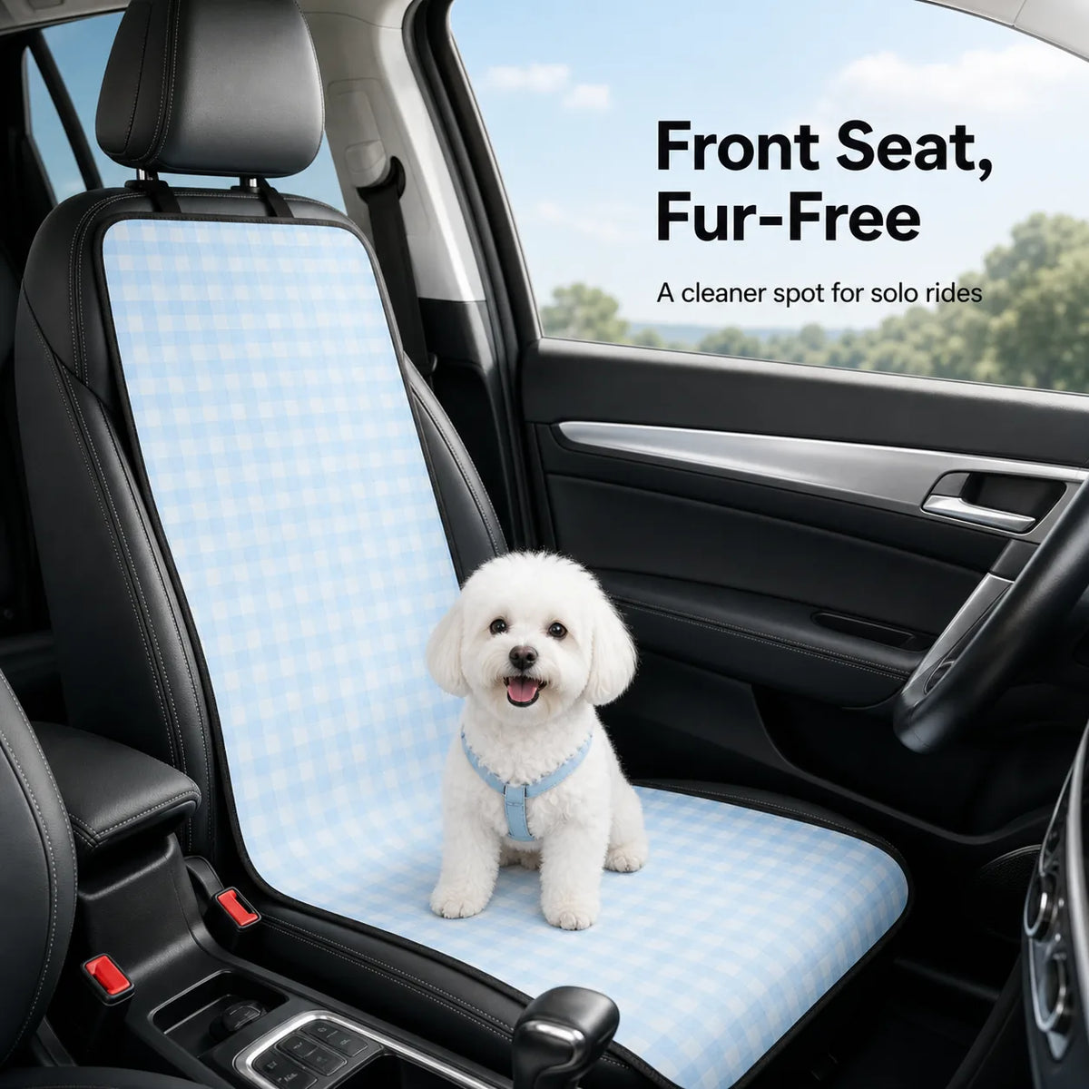 PAWVVY front passenger seat protector keeps pet fur and dirt off the seat