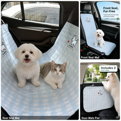 PAWVVY full car protector kit with blue door mats pair includes two door mats