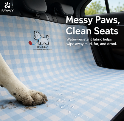 PAWVVY gingham rear seat mat with water resistant fabric for messy paws