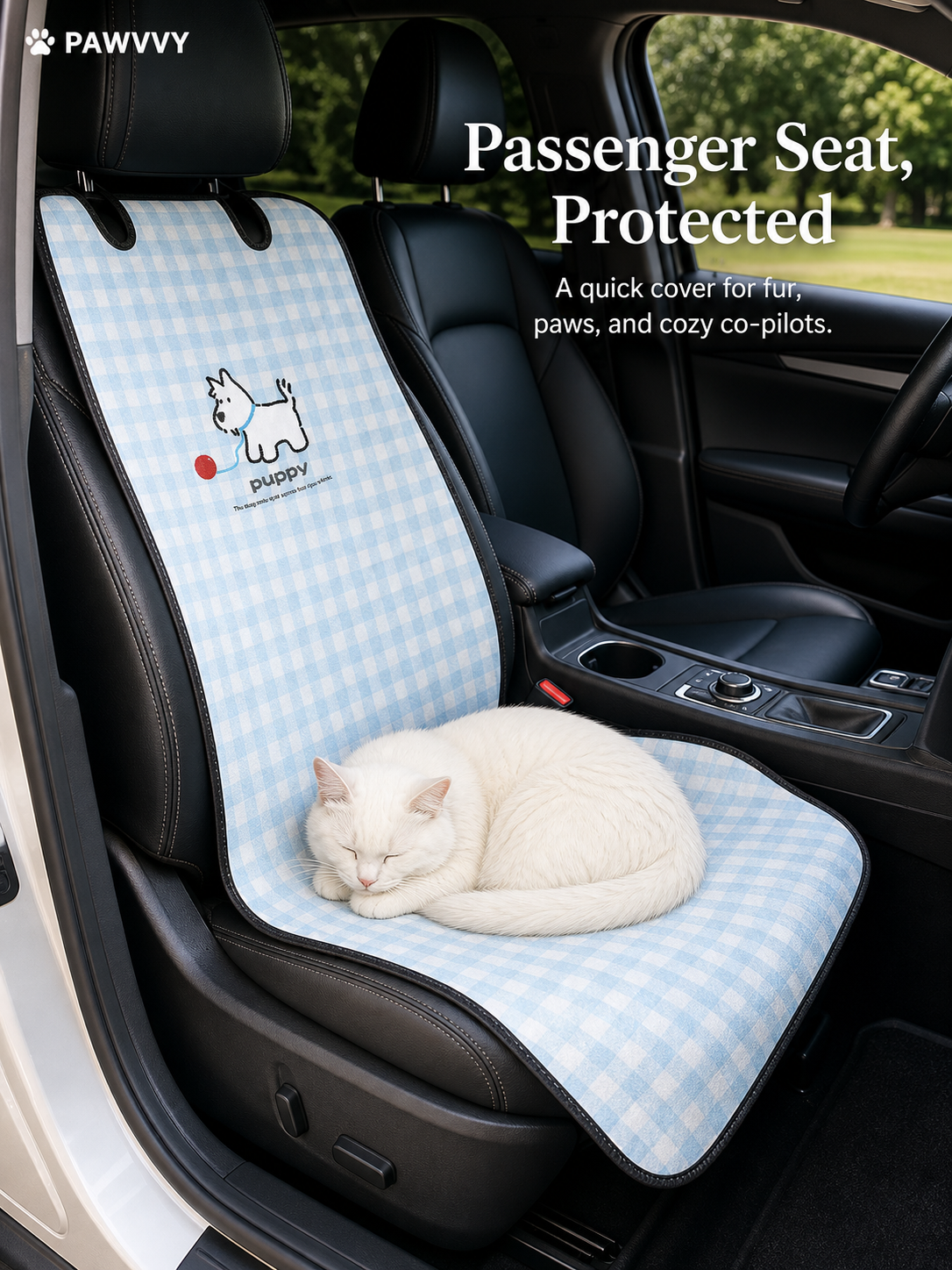 PAWVVY passenger seat protected gingham pet car mat with puppy logo