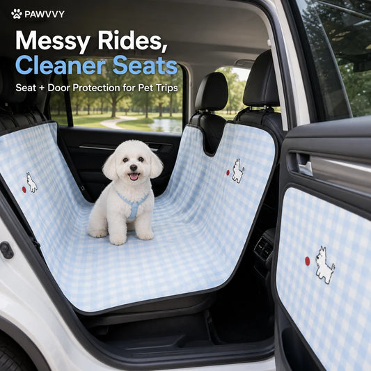 PAWVVY rear seat and door protector keeps messy pet rides cleaner